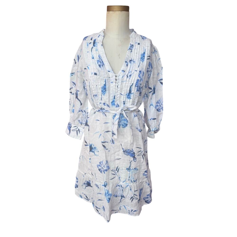 120% Lino dress white and blue sz m
